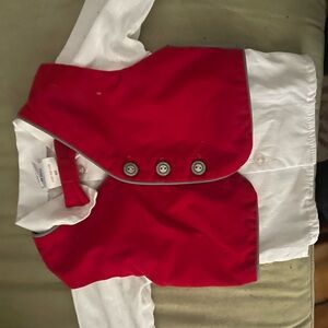 Red and White Kids Button Down Shirt with Vest